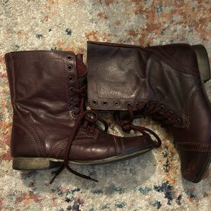 Steve Madden Women Leather Oxblood Combat Boot